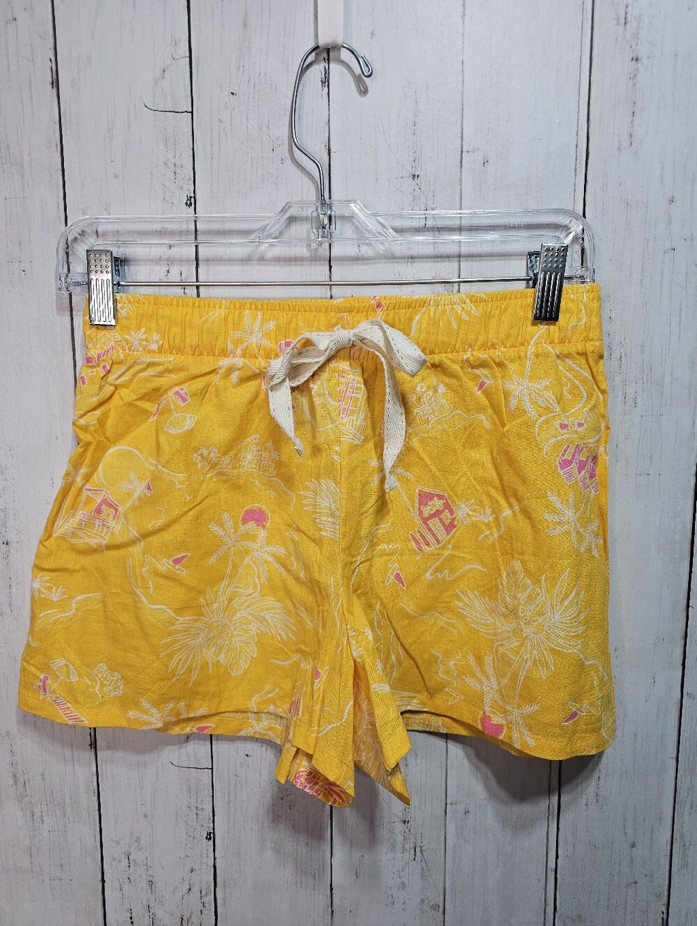 NWT M&S Day Dreams Duvet Days Yellow Printed Cotton Sleep Shorts Size US 4. Cond